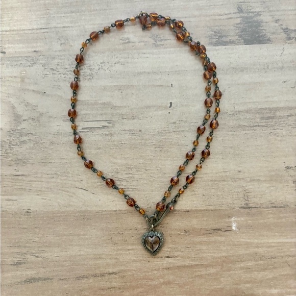 Vintage Jewelry - Vintage Amber Heart Necklace